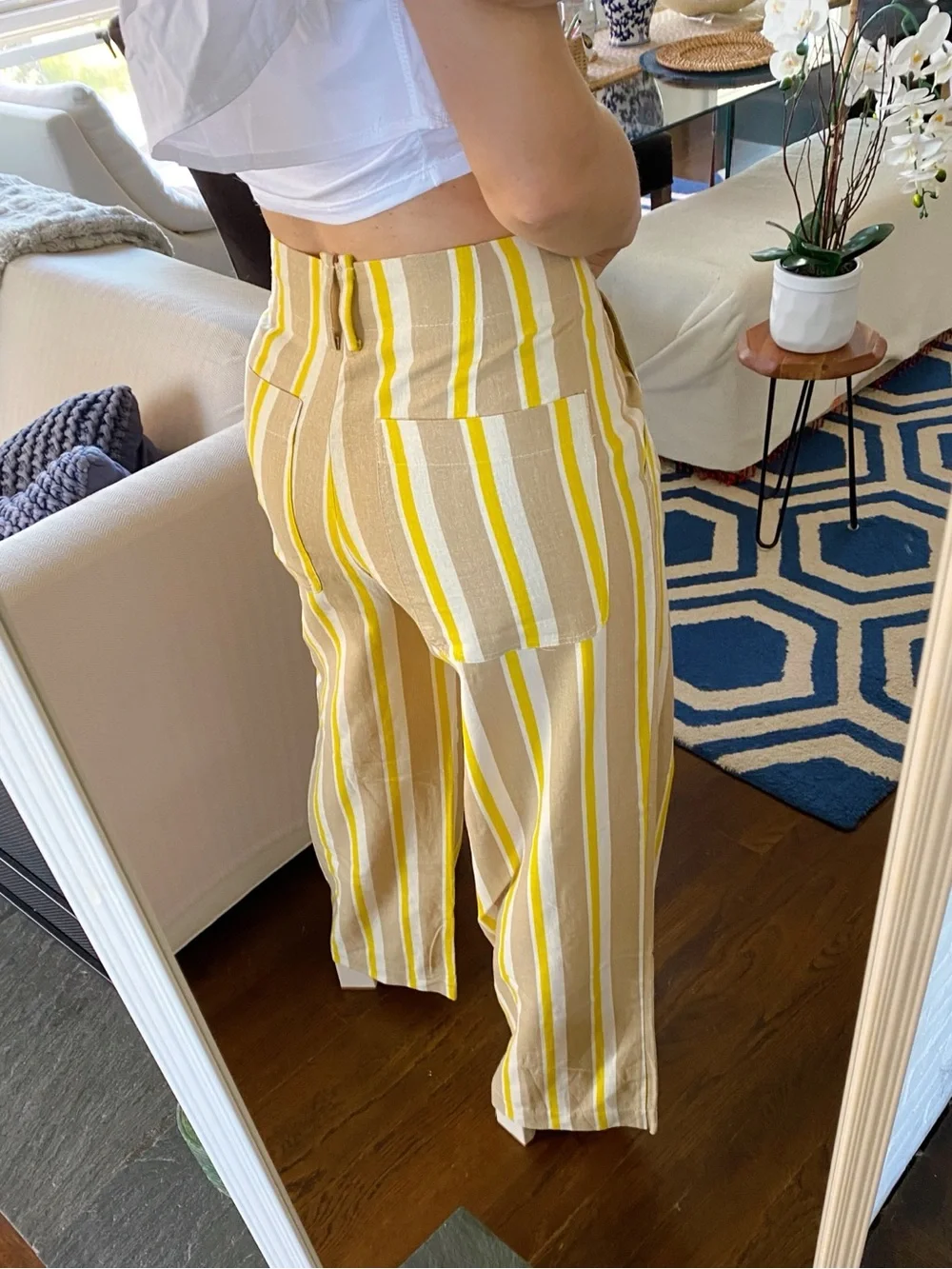 ZARA Striped Linen Blend Wide-Leg Trousers in Beige and Yellow! 🐚